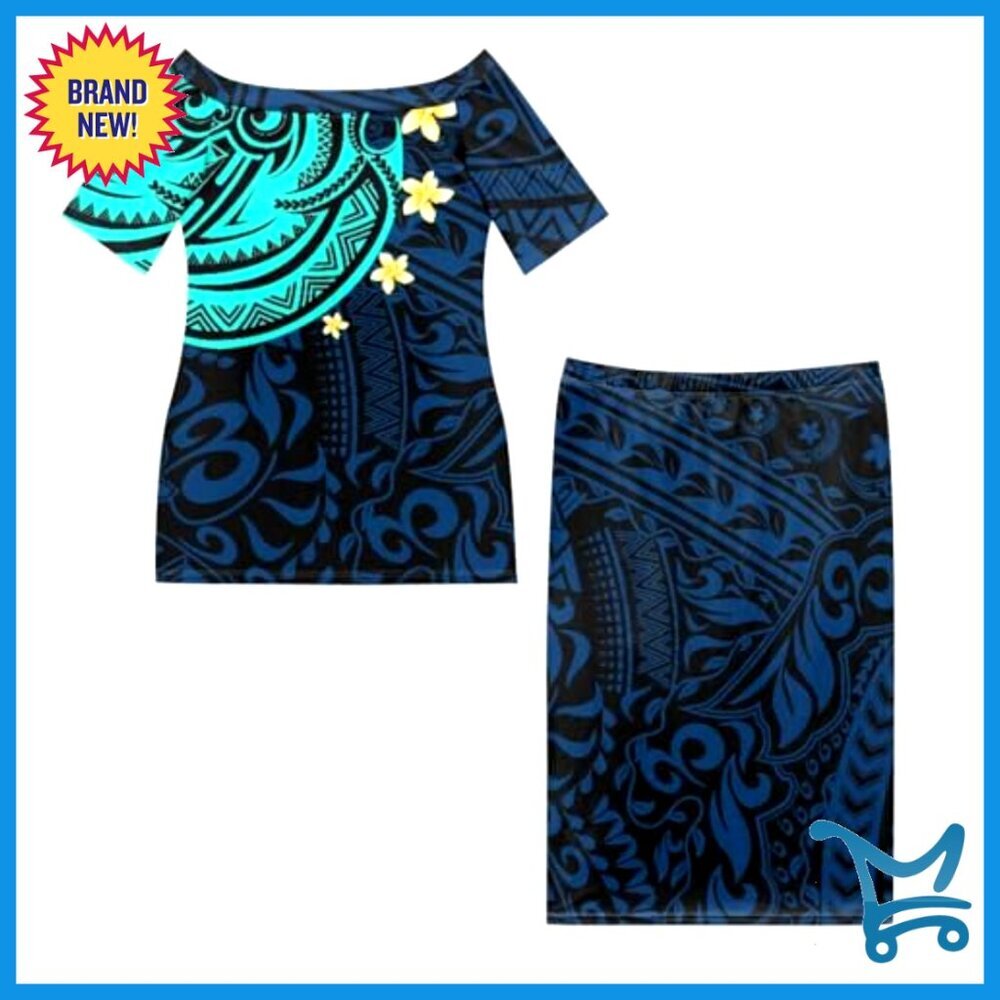 Polynesian Strapless Dress & Men's Shirt Couples Outfit Set S-4XL - Picture 3 of 6